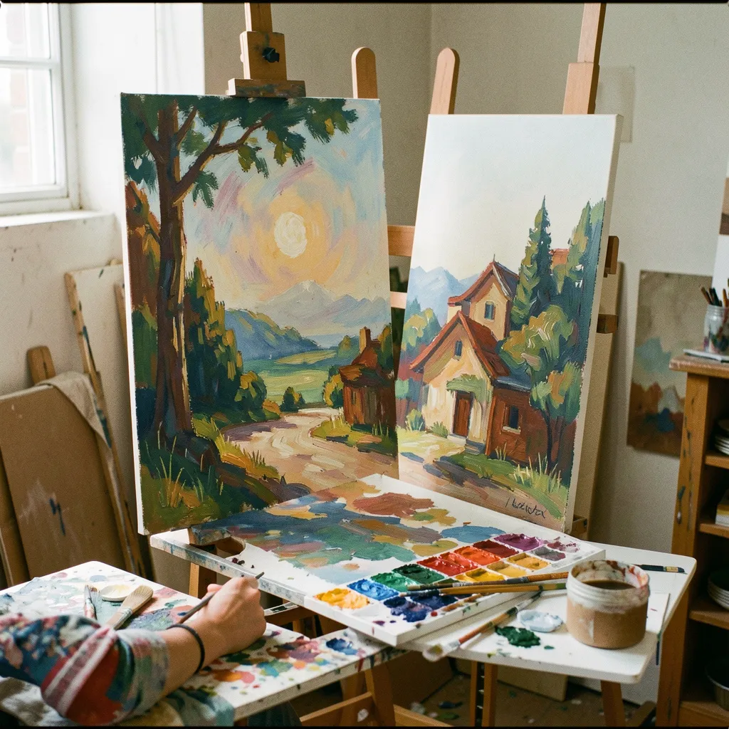 Professional artist brushes arranged by type and size